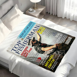 Personalized Fishing Magazine Cover Blanket Gifts for Men, Fly Fishing, Fishing Dad Gift