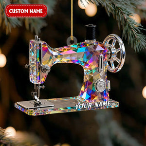 Stained Glass Effect Sewing Machine Custom Name Acrylic Ornament, Gift For A Tailor, Xmas Decor