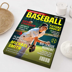Personalized Custom Baseball Magazine Cover Canvas, Graduation Gifts for Baseball Player