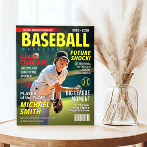 Personalized Custom Baseball Magazine Cover Canvas, Graduation Gifts for Baseball Player