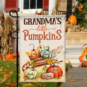 Little Pumpkins Of Grandma-Personalized Pumpkin Garden Flag! Celebrate Family Halloween Magic