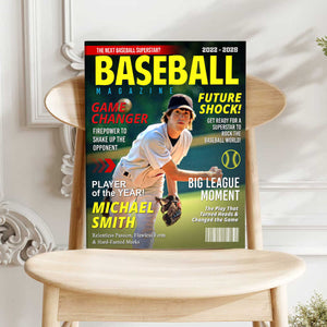 Personalized Custom Baseball Magazine Cover Canvas, Graduation Gifts for Baseball Player