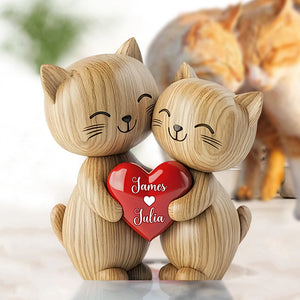Cute Cat Couple - Personalized Cat Heart Custom Shaped Acrylic Plaque