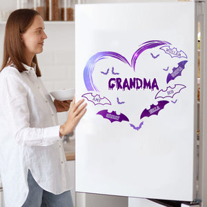 Grandma Halloween - Personalized Grandma Mom Heart Bat Decal