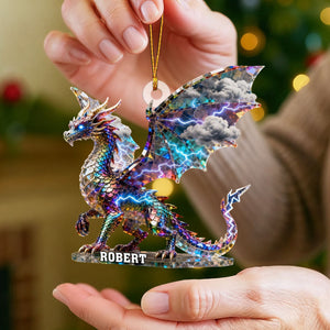 Lightning Dragon Crystal Effect Personalized Acrylic Ornament, Dragon Lover Christmas Present Ideas, Xmas Fantasy Decor