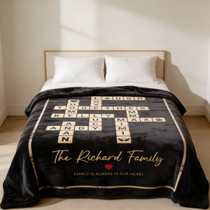 Custom Crossword Family Names Blanket, Personalized Family Name Sign