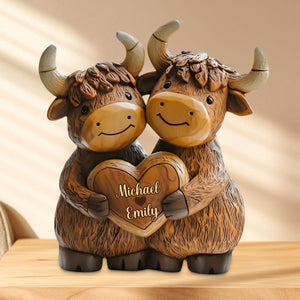 Cute Highland Cow Couple - Personalized Highland Cow Custom Shaped Acrylic Plaque