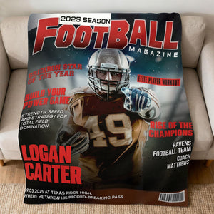Personalized Football Magazine Cover Blanket, Football Player Gift, Football America Gifts