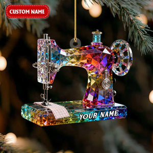 Stained Glass Effect Sewing Machine Custom Name Acrylic Ornament, Gift For A Tailor, Xmas Decor