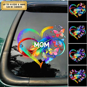 Personalized Grandma Mom Heart butterfly Rainbow Decal