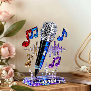 Personalized Microphone Stained Glass Effect Acrylic Plaque, Singing Music Lover Gift