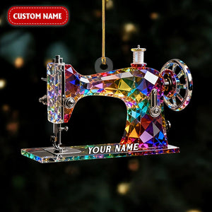 Stained Glass Effect Sewing Machine Custom Name Acrylic Ornament, Gift For A Tailor, Xmas Decor