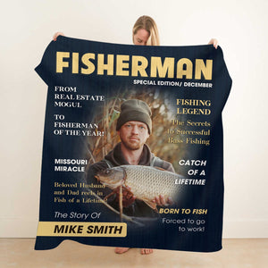 Custom Fishing Magazine Cover Blanket, Personalized Gift For Fishermen,Fishing Dad Gift, Angler Funny Fisherman Gift