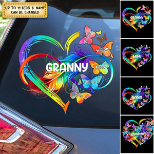 Personalized Grandma Mom Heart butterfly Rainbow Decal