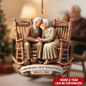 Old Couple Sitting On Rocking Chairs Together - Personalized Ornament