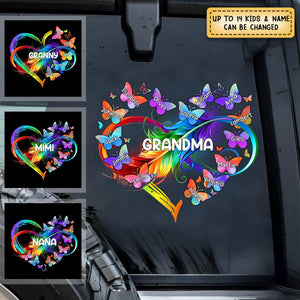 Personalized Grandma Mom Heart butterfly Rainbow Decal