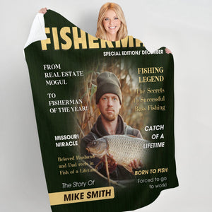 Custom Fishing Magazine Cover Blanket, Personalized Gift For Fishermen,Fishing Dad Gift, Angler Funny Fisherman Gift