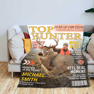Personalized Hunting Magazine Cover Blanket Gifts for Men, Deer Hunting, Hunting Dad Gift