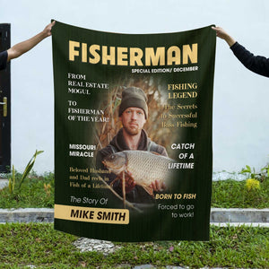 Custom Fishing Magazine Cover Blanket, Personalized Gift For Fishermen,Fishing Dad Gift, Angler Funny Fisherman Gift