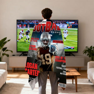 Personalized Football Magazine Cover Blanket, Football Player Gift, Football America Gifts