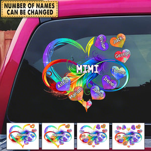 Personalized Grandma Mom Heart Rainbow Decal