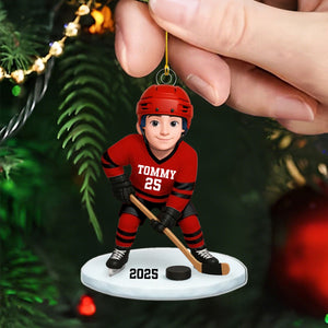 Hockey Girl Boy - Personalized Acrylic Ornament - Christmas Gift for Daughter Son