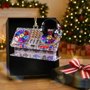 Custom Name Disc Jokey Stained Glass Effect Acrylic Christmas Ornament, Gift For DJ