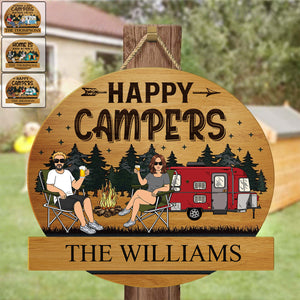 Camping Couple Husband & Wife Camping Partners For Life - Personalized Wood Sign
