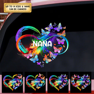 Personalized Grandma Mom Heart butterfly Rainbow Decal