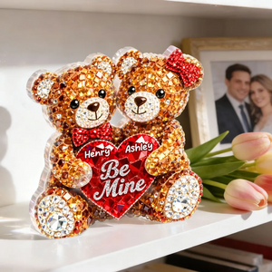 3D Shiny Effect Bear Couple - Personalized Acrylic Block Plaque - Heartfelt Valentine's Day Gift for Her, for Him