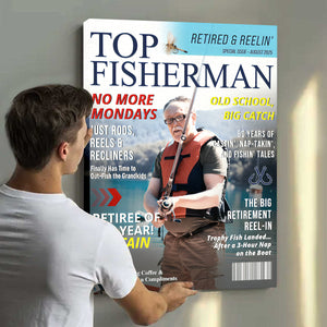 Custom Retirement Fishing Magazine Cover, Fishing Gifts for Retired Men, Fishing Dad Gift, Grandpa Gift, Personalized Fisherman Gift