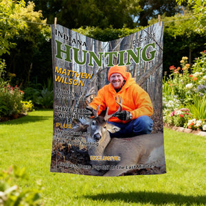 Wild At Heart Custom Photo Hunting Magazine Cover Blanket, Personalized Hunting Blanket Gifts for Men, Hunting Dad Gift