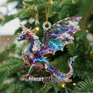 Lightning Dragon Crystal Effect Personalized Acrylic Ornament, Dragon Lover Christmas Present Ideas, Xmas Fantasy Decor