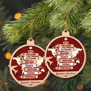 Explore The World, Cherish Each Adventure, Personalized Custom World Map And Airplane Ornament