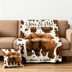 Personalized You and Me We Got This Highland Cow Couple Soft Blanket
