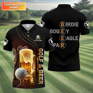 Golf And Beer - Personalized Men's Funny Graphic Golf Polo Shirt
