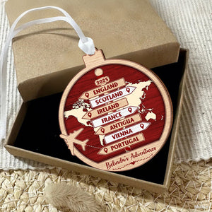 Explore The World, Cherish Each Adventure, Personalized Custom World Map And Airplane Ornament