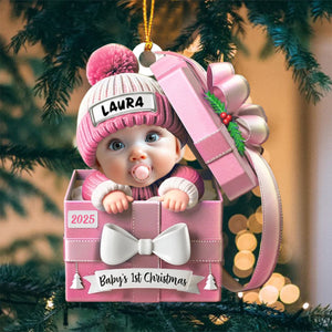 Baby First Christmas, Baby Reveals, Gift Box - Personalized Custom Shaped Acrylic Ornament