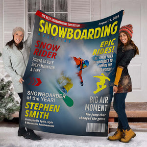Custom Snowboarding Magazine Cover Blanket– Snowboard Gift, Gift for Snowboard Lovers