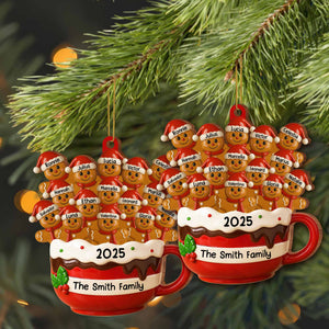 Hot Cocoa Mug With Festive Elves, Personalized Wood Ornament, Gift For Family