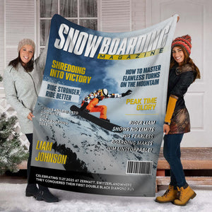 Personalized Snowboarding Magazine Cover Blanket, Snowboarding Player Gift, Unique Gifts For Snowboarding Lover