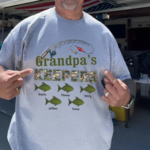 Grandpa‘s Keepers Camouflage Pattern Fishing Personalized Pure Cotton T-Shirt