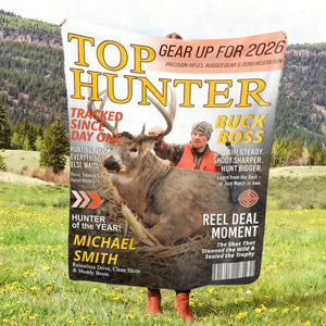 Personalized Hunting Magazine Cover Blanket Gifts for Men, Deer Hunting, Hunting Dad Gift