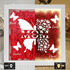 Mom Butterfly Mother's Day Gift - Personalized Flower Shadow Box With LED Light