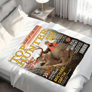 Personalized Hunting Magazine Cover Blanket Gifts for Men, Deer Hunting, Hunting Dad Gift