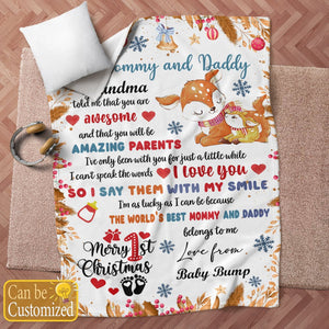 Merry 1st Christmas - Baby Dear Mommy & Daddy We Love You Personalized Blanket