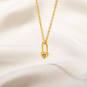 Personalized Tiny Heart Padlock Necklace with Birthstone Dainty Jewelry