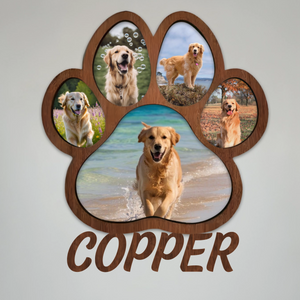 Custom Name Photo Personalized Paw Shape Picture Frame Gift For Dog Lover