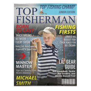 Custom Kids Fishing Magazine Cover Blanket, Fishing Gifts for Boys, Fishing Gift for Son, Grandson