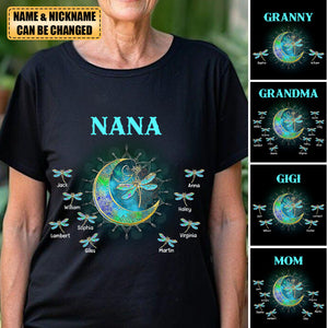 Personalized Grandma/Mom Kids Dragonfly Moon T-shirt